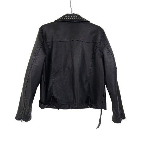 25.  Boutique Plus Black Faux Studded Zip Up Motorcycle Jacket Black Size 0X - Picture 6 of 12